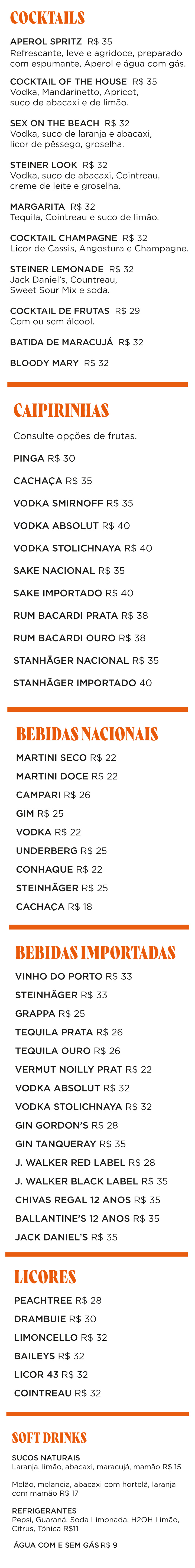 Cardápio Bebidas